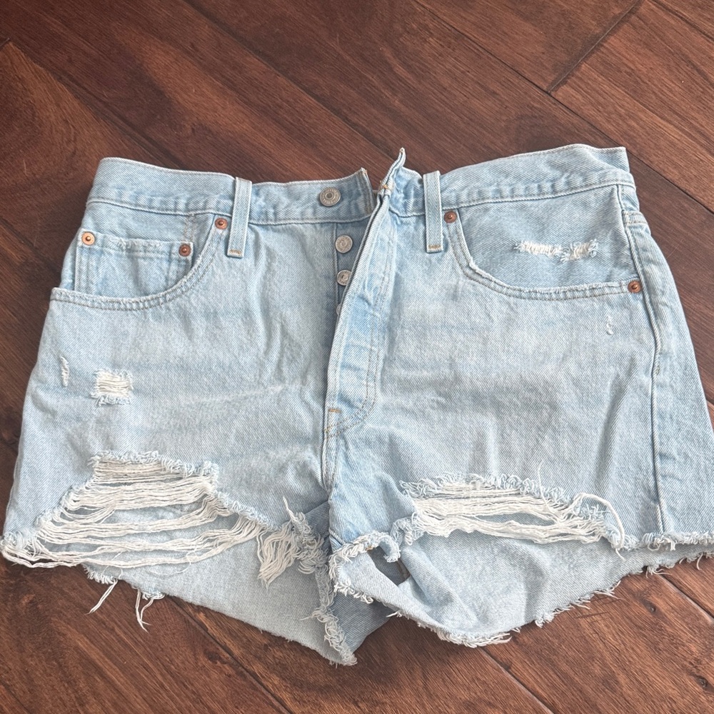 Levi's Light Blue Distressed Denim Jean Shorts